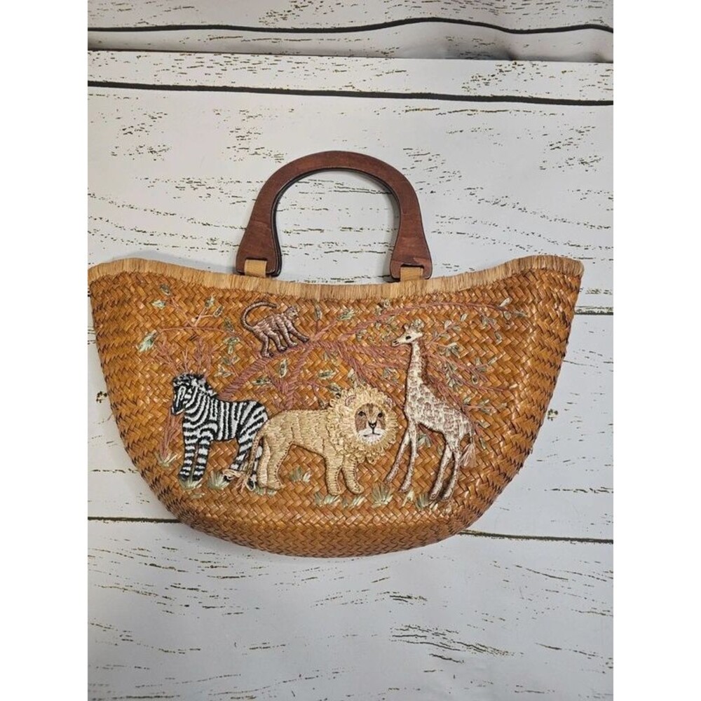 Capelli Woven Safari Straw Handbag Zebra Lion Giraffe